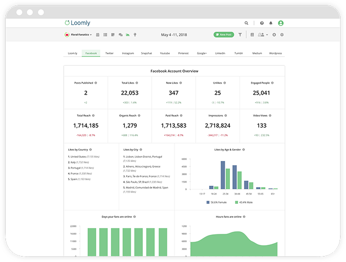 Loomly advanced analytics screenshot