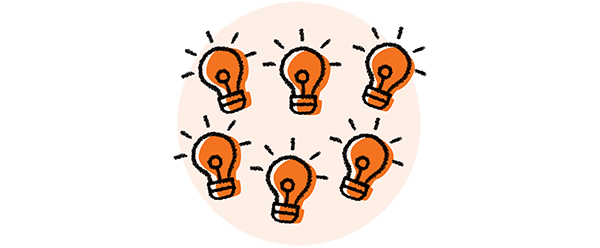 Loomly content management features inspiration orange bulbs illustration