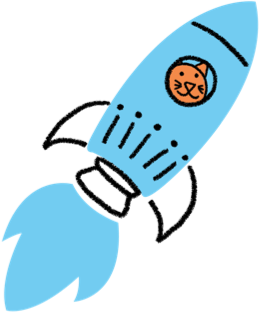 Loomly support tutorials blue rocket illustration