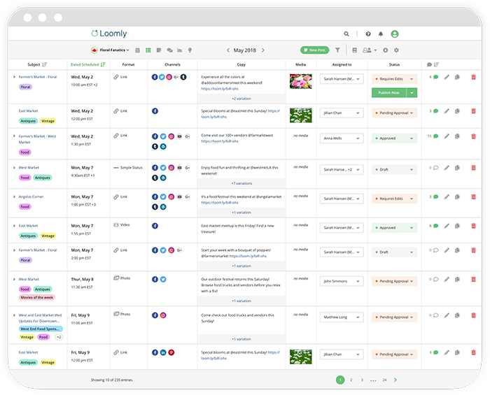 Loomly list view screenshot